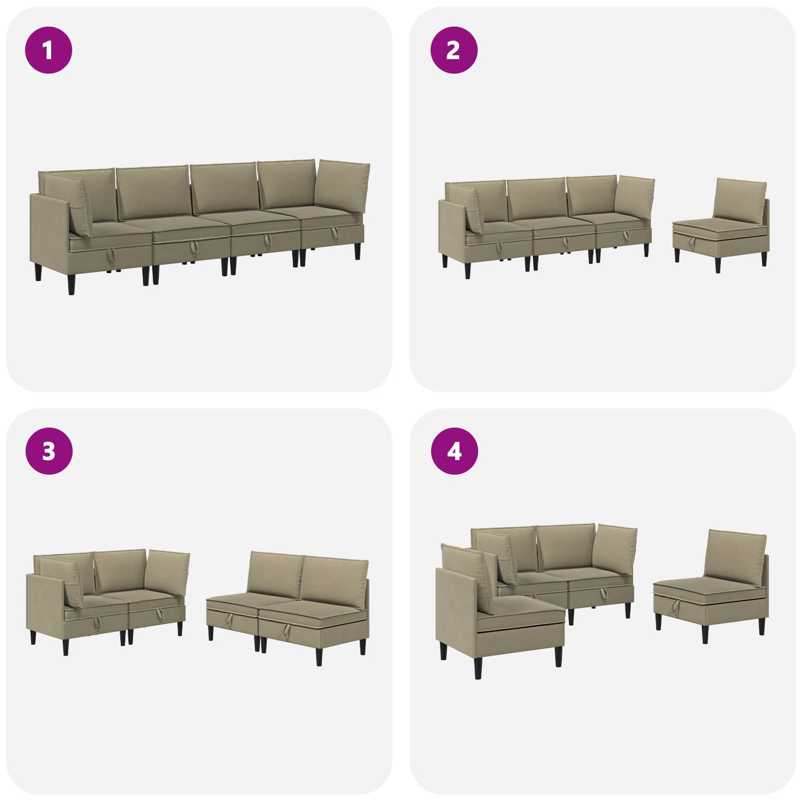 Woonkamer Meubelset 4 pcs Kaki Stof