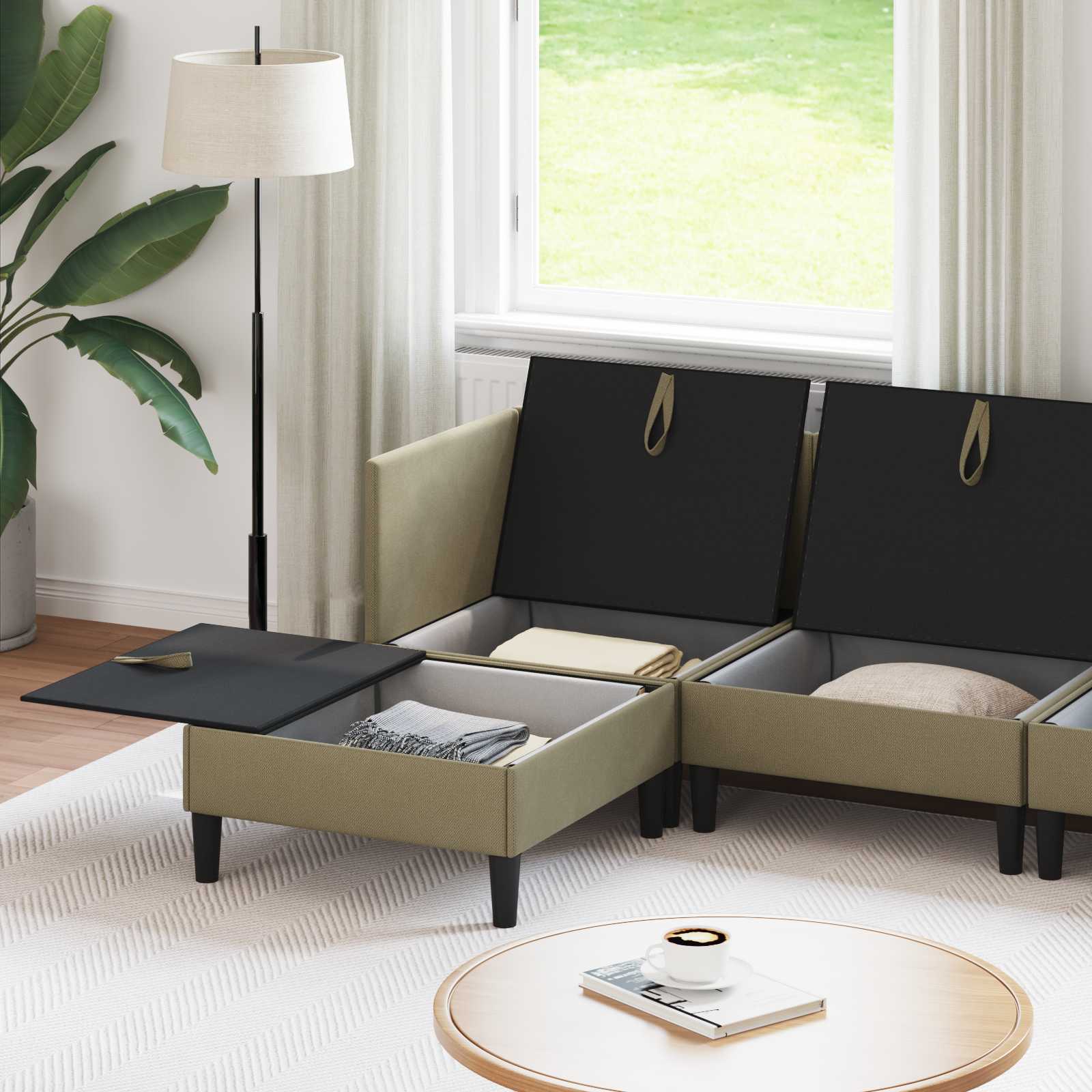 Woonkamer Meubelset 5 pcs Kaki Stof
