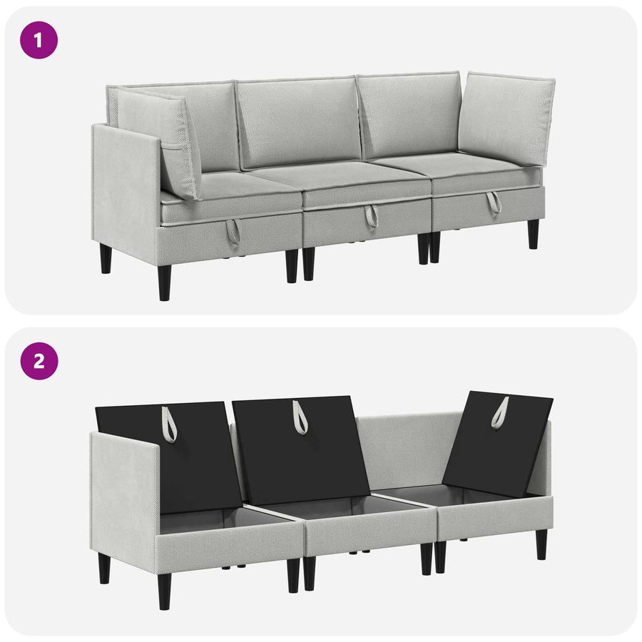 Woonkamer Meubelset 3 pcs Lichtgrijs Stof