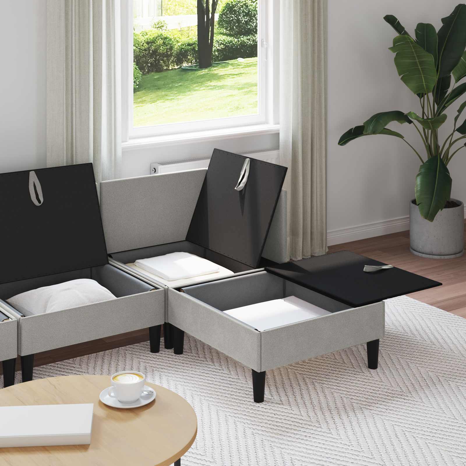 Woonkamer Meubelset 4 pcs Lichtgrijs Stof