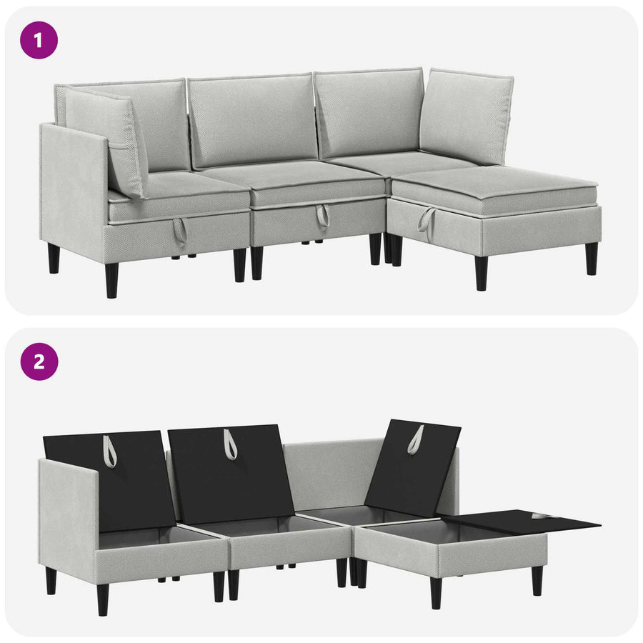 Woonkamer Meubelset 4 pcs Lichtgrijs Stof