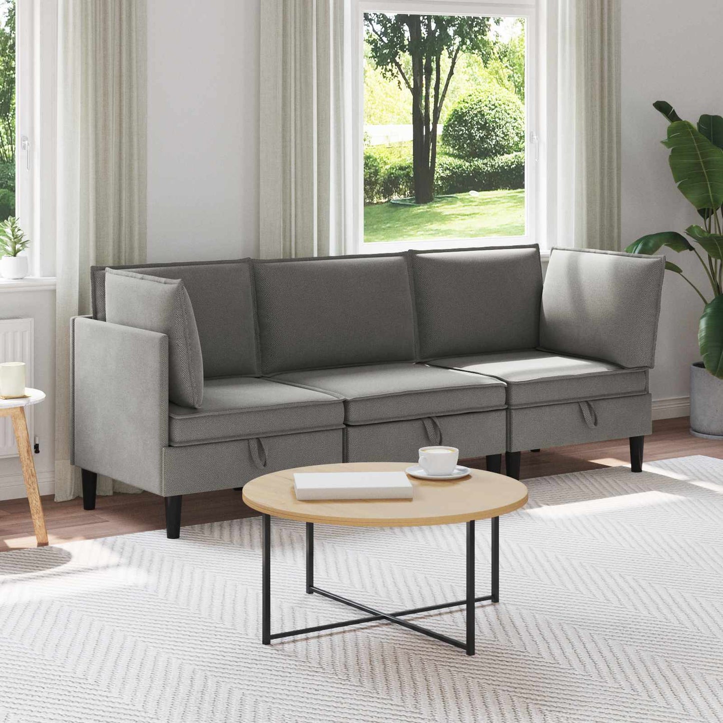 Woonkamer Meubelset 3 pcs Donkergrijs Stof
