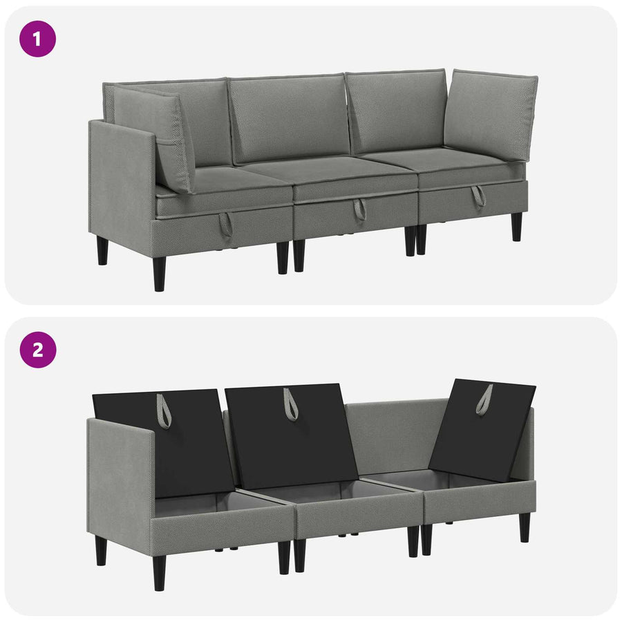 Woonkamer Meubelset 3 pcs Donkergrijs Stof