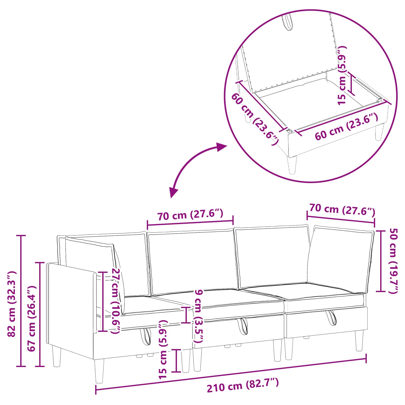 Woonkamer Meubelset 3 pcs Donkergrijs Stof