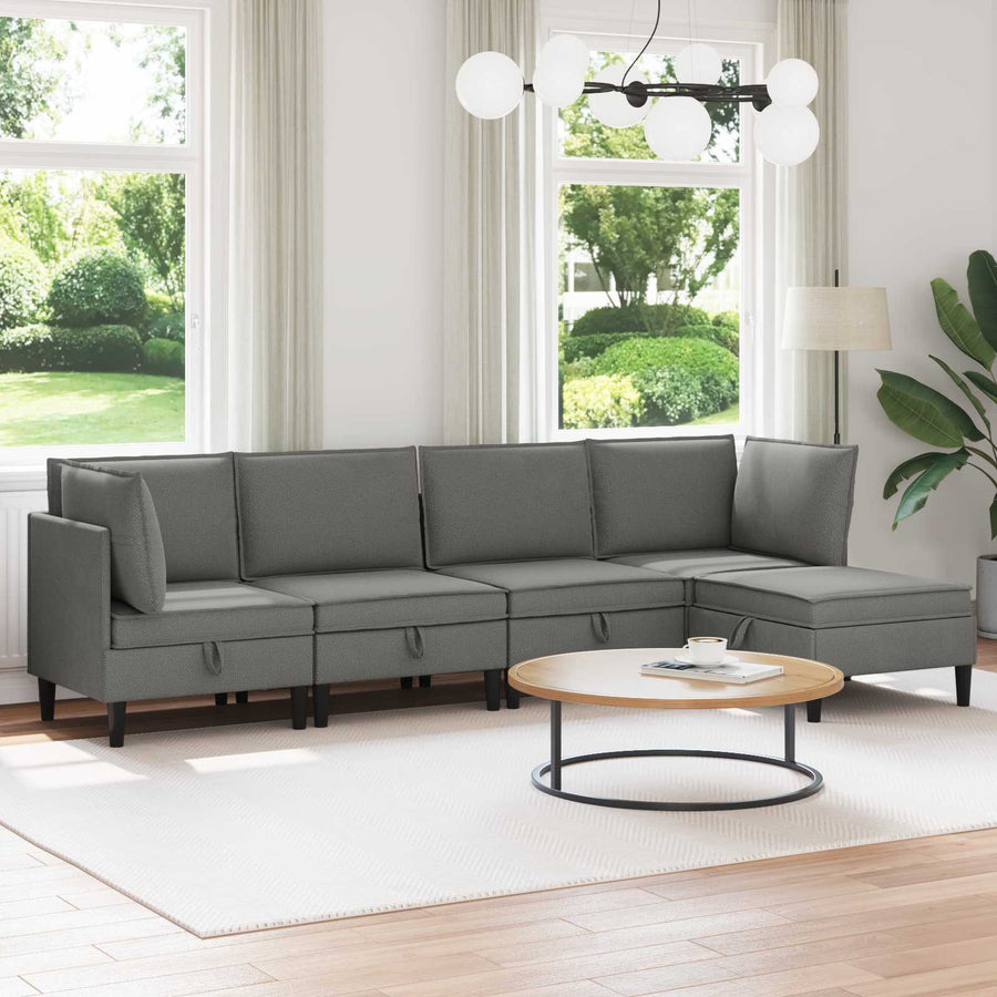 Woonkamer Meubelset 5 pcs Donkergrijs Stof