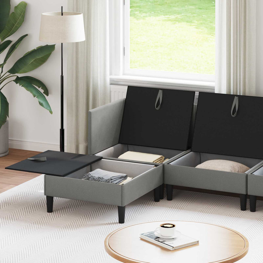 Woonkamer Meubelset 5 pcs Donkergrijs Stof