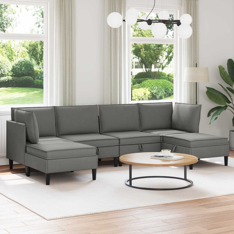 Woonkamer Meubelset 6 pcs Donkergrijs Stof