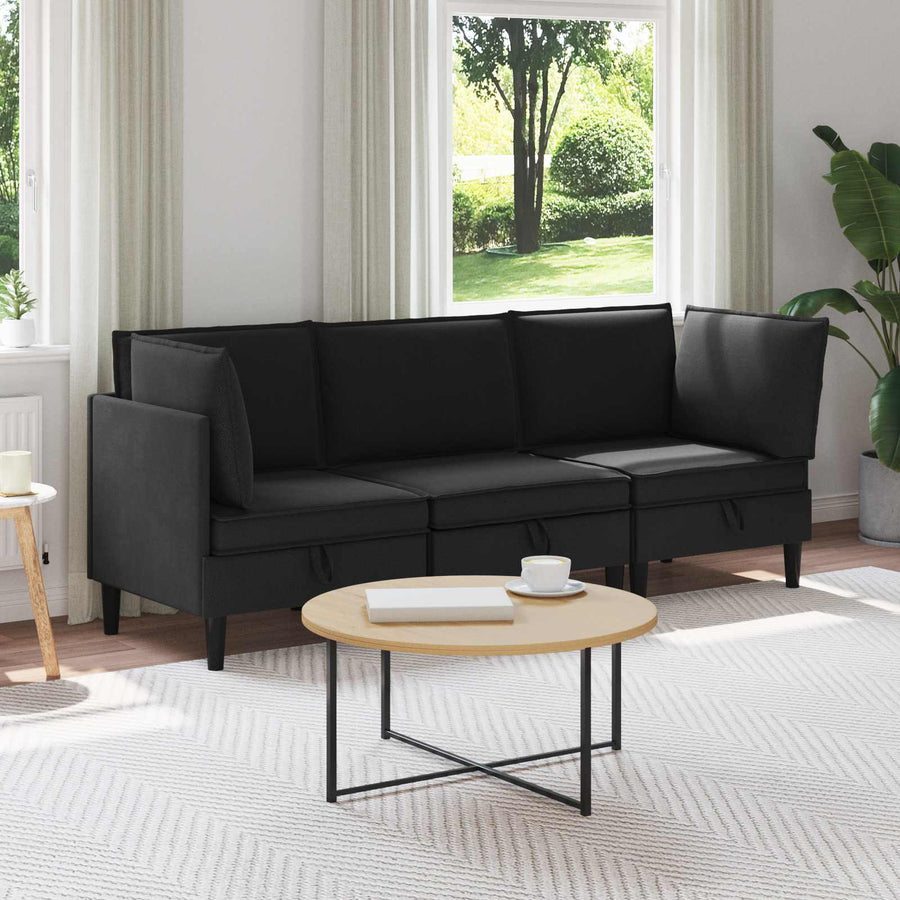Woonkamer Meubelset 3 pcs Zwart Stof