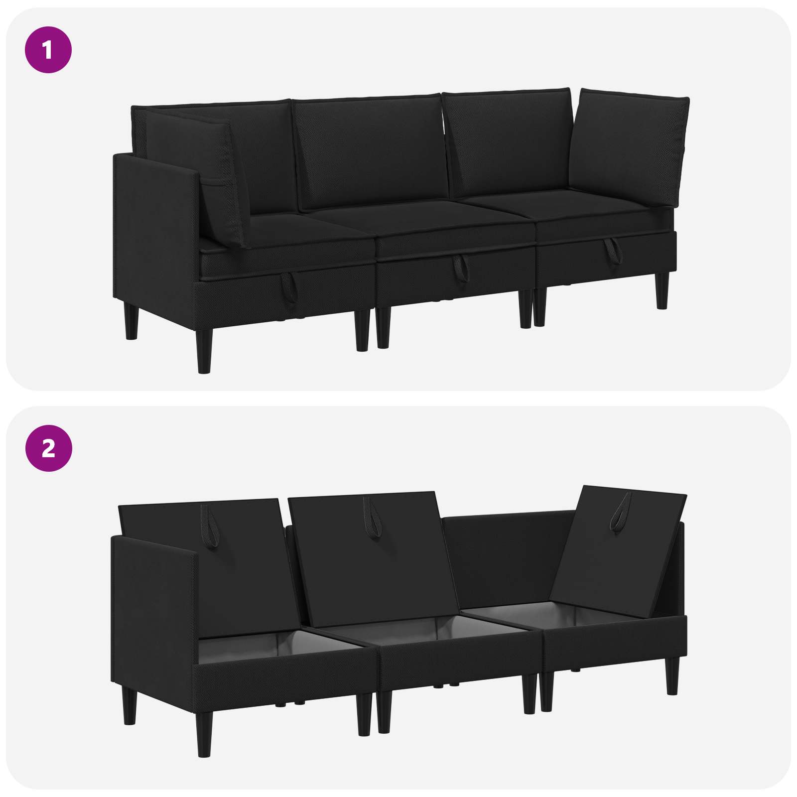Woonkamer Meubelset 3 pcs Zwart Stof