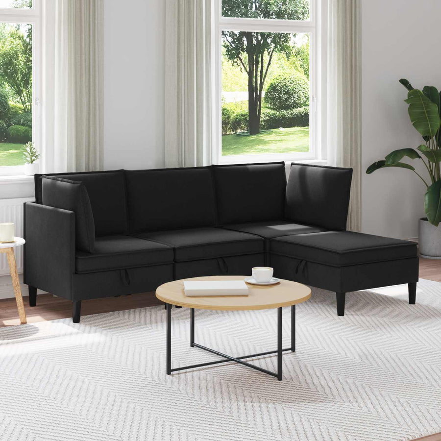 Woonkamer Meubelset 4 pcs Zwart Stof