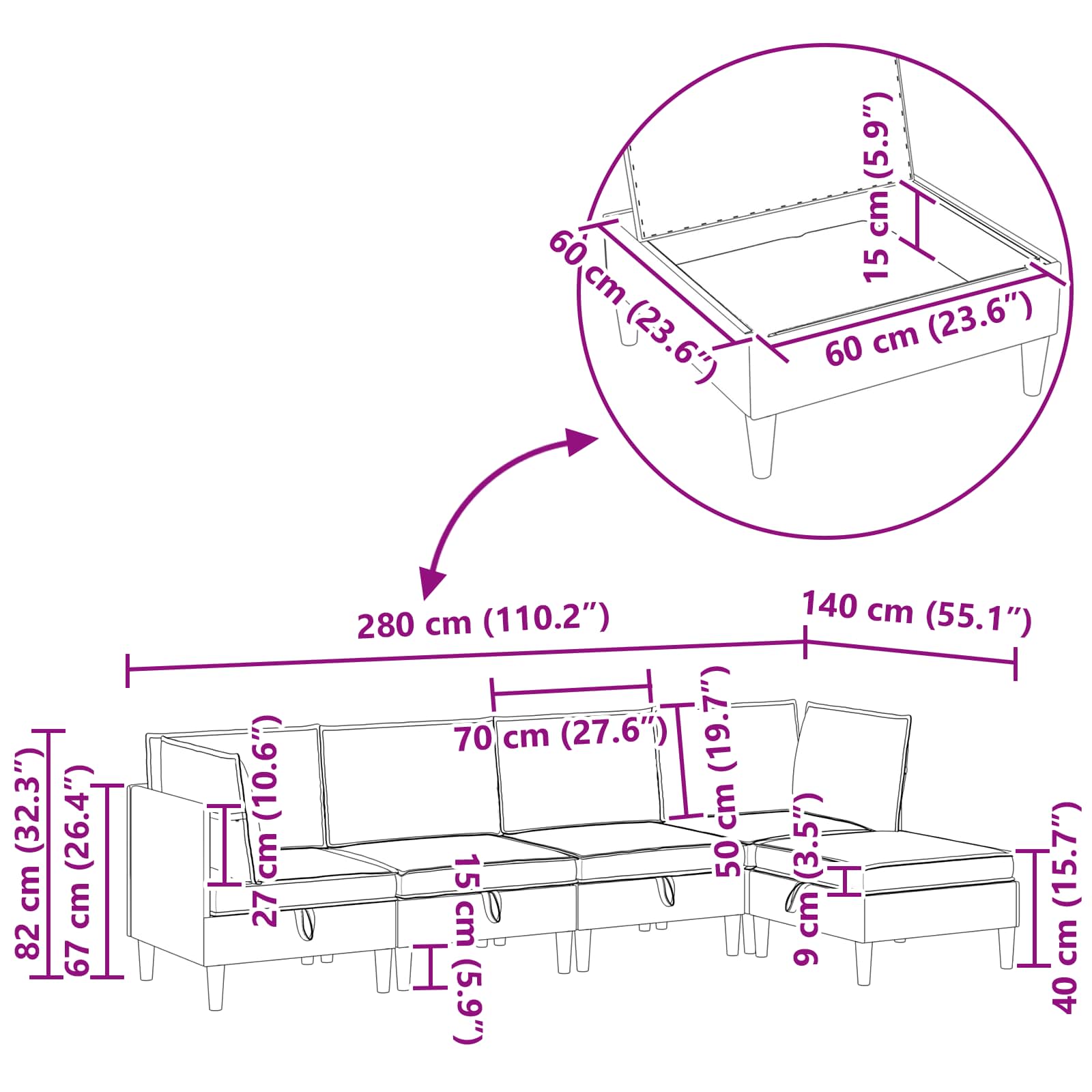 Woonkamer Meubelset 5 pcs Zwart Stof