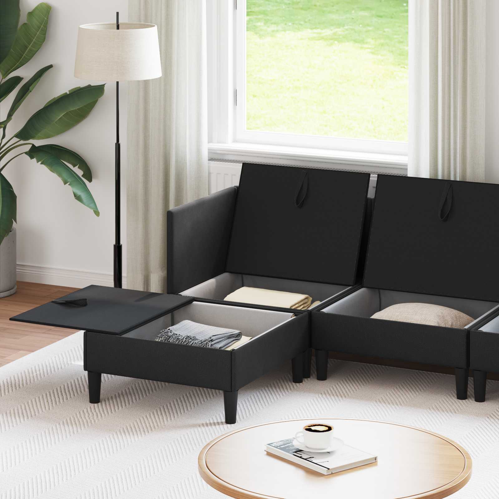 Woonkamer Meubelset 6 pcs Zwart Stof