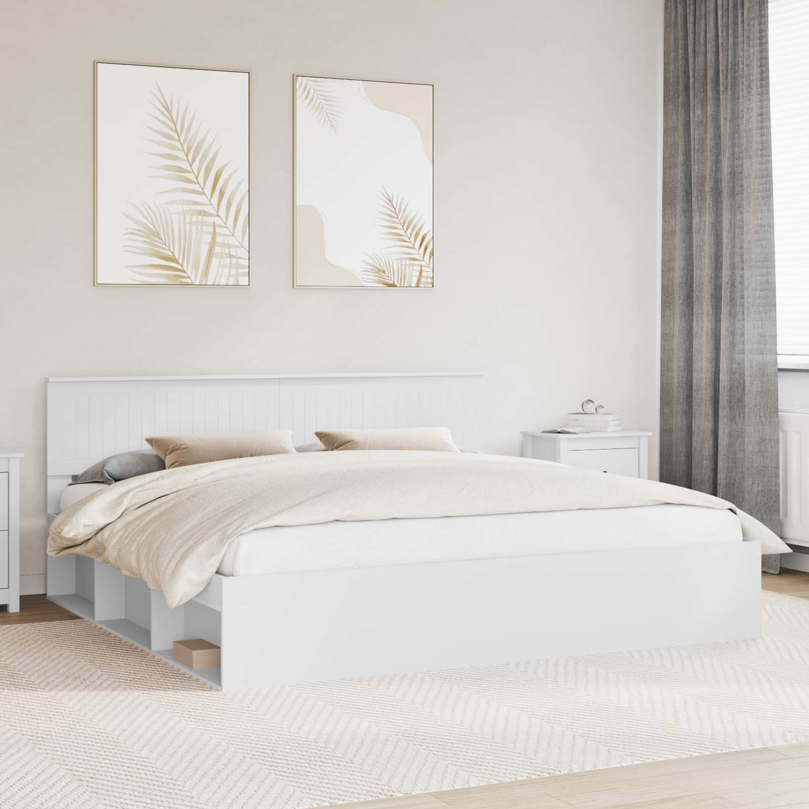 Bedframe met hoofdeinde Wit 200 x 200 cm Massief grenenhout
