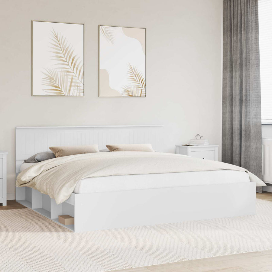 Bedframe met hoofdeinde Wit 200 x 200 cm Massief grenenhout