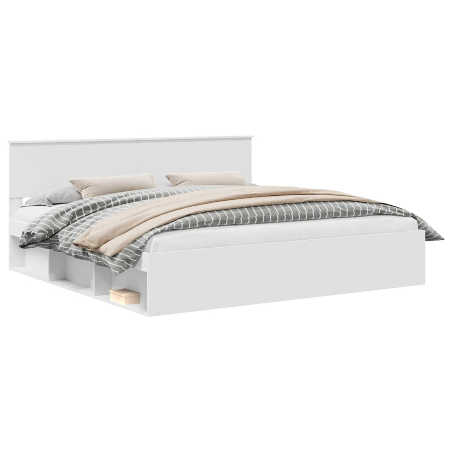 Bedframe met hoofdeinde Wit 200 x 200 cm Massief grenenhout