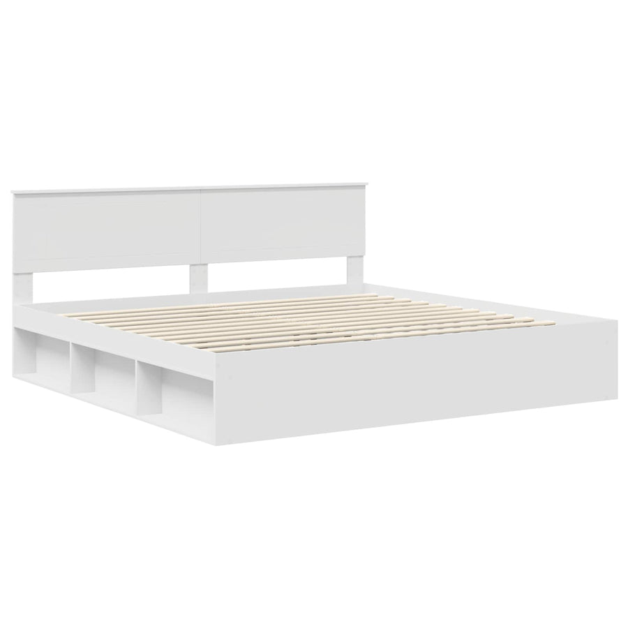 Bedframe met hoofdeinde Wit 200 x 200 cm Massief grenenhout