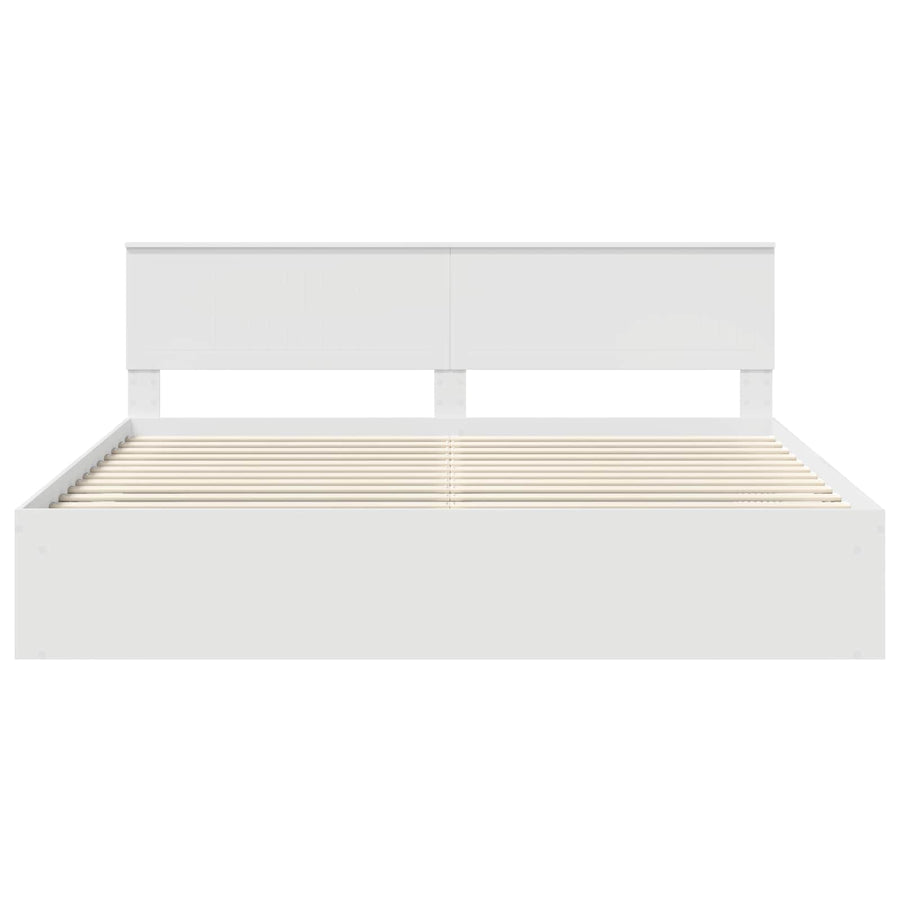 Bedframe met hoofdeinde Wit 200 x 200 cm Massief grenenhout