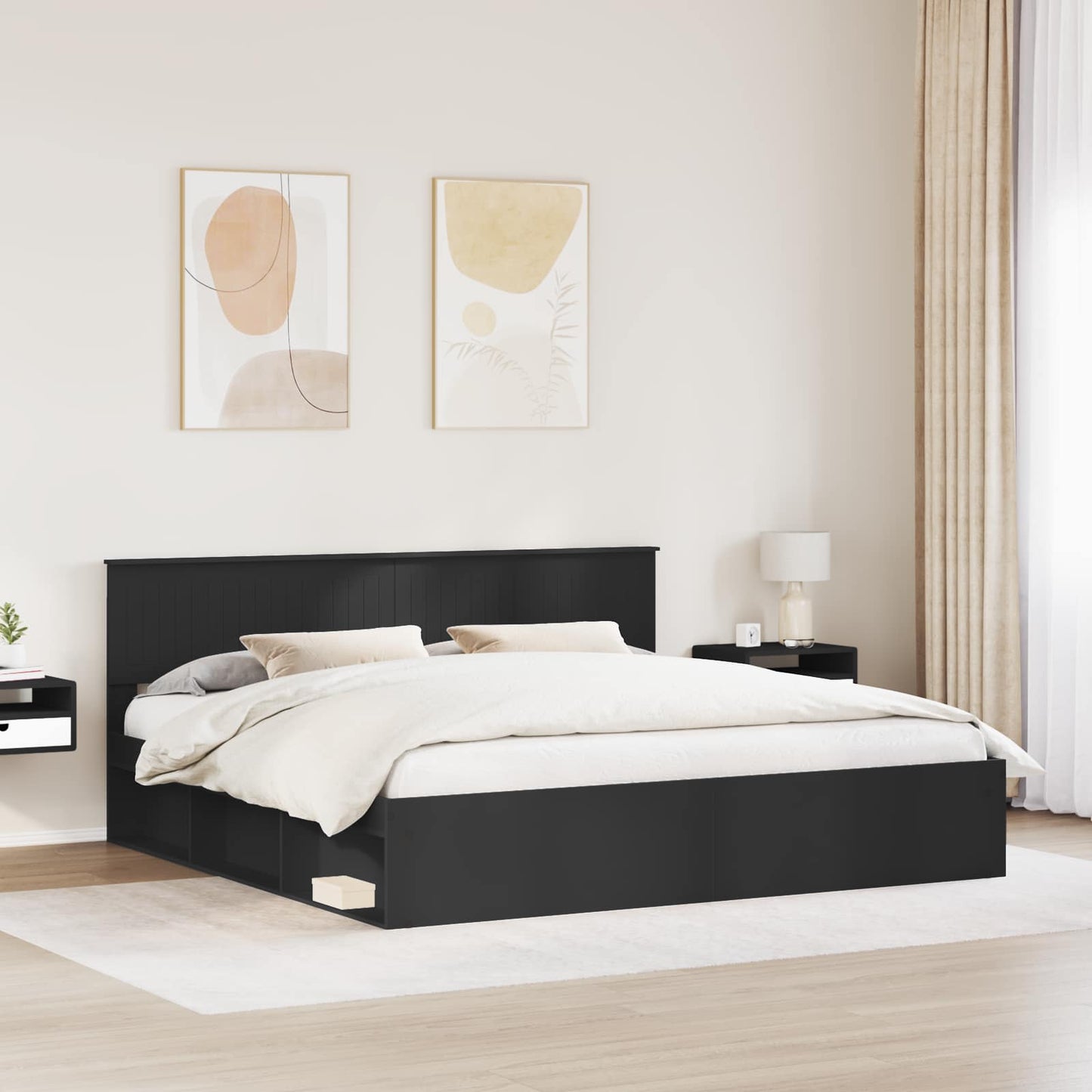 Bedframe met hoofdeinde Zwart 200 x 200 cm Massief grenenhout