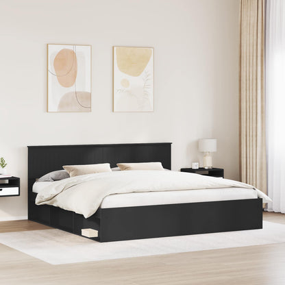 Bedframe met hoofdeinde Zwart 200 x 200 cm Massief grenenhout