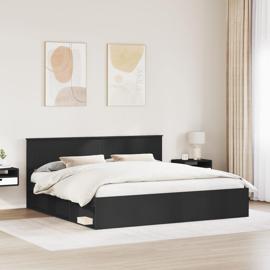 Bedframe met hoofdeinde Zwart 200 x 200 cm Massief grenenhout