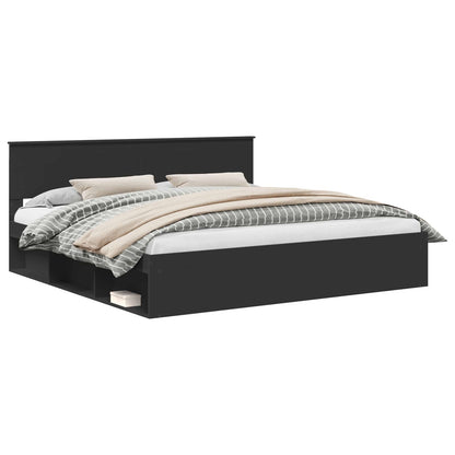 Bedframe met hoofdeinde Zwart 200 x 200 cm Massief grenenhout
