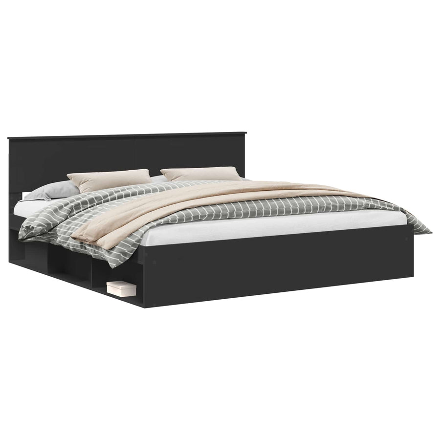 Bedframe met hoofdeinde Zwart 200 x 200 cm Massief grenenhout