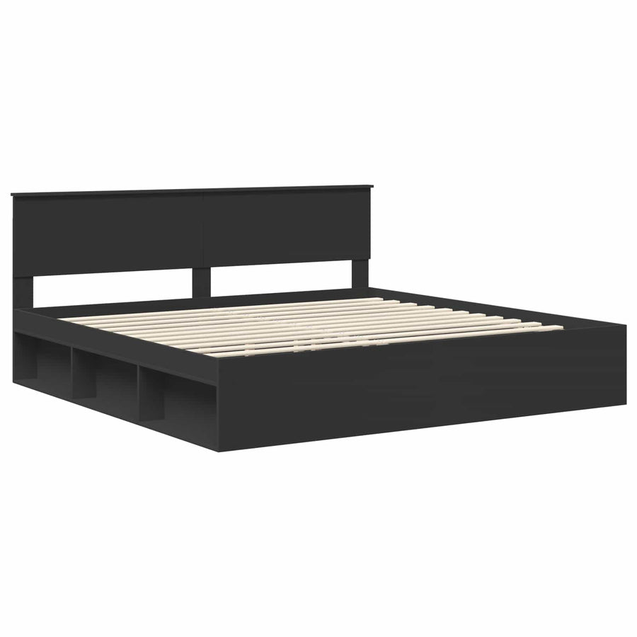 Bedframe met hoofdeinde Zwart 200 x 200 cm Massief grenenhout