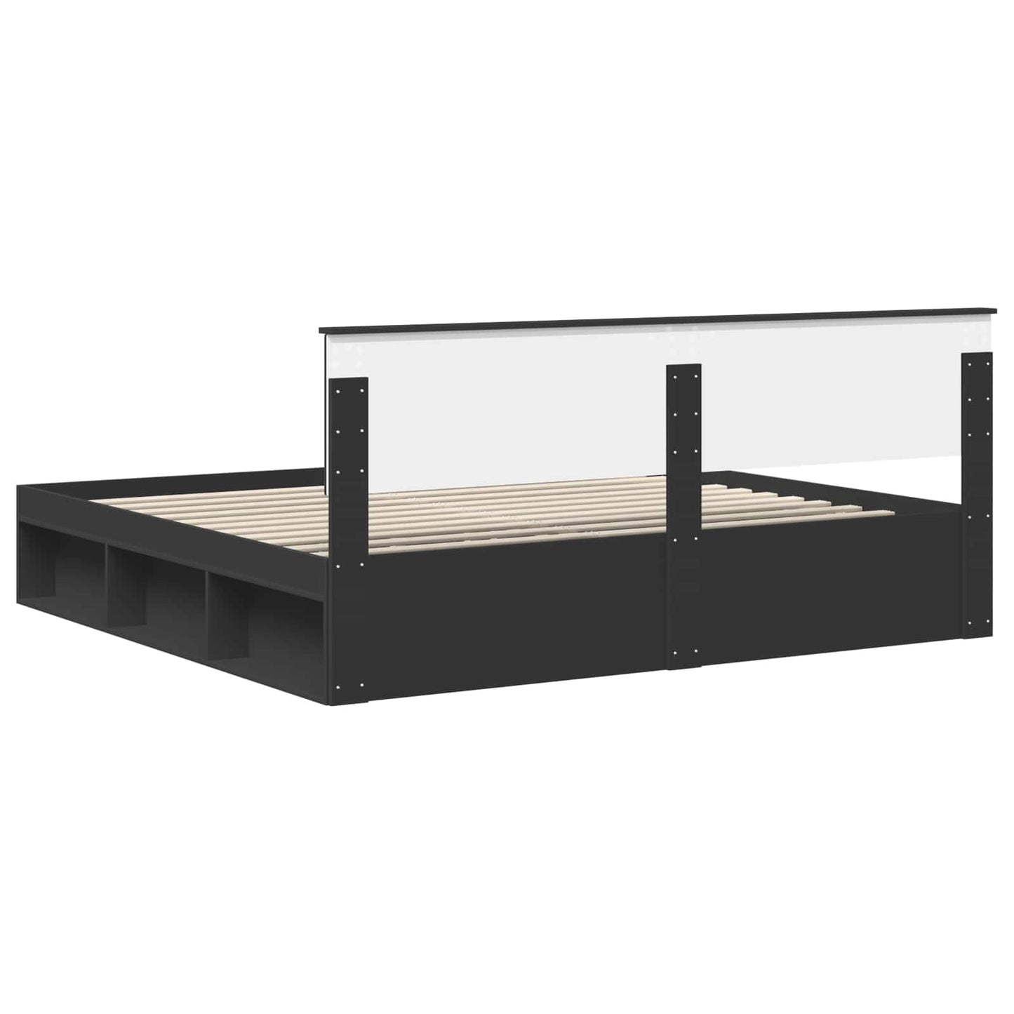Bedframe met hoofdeinde Zwart 200 x 200 cm Massief grenenhout