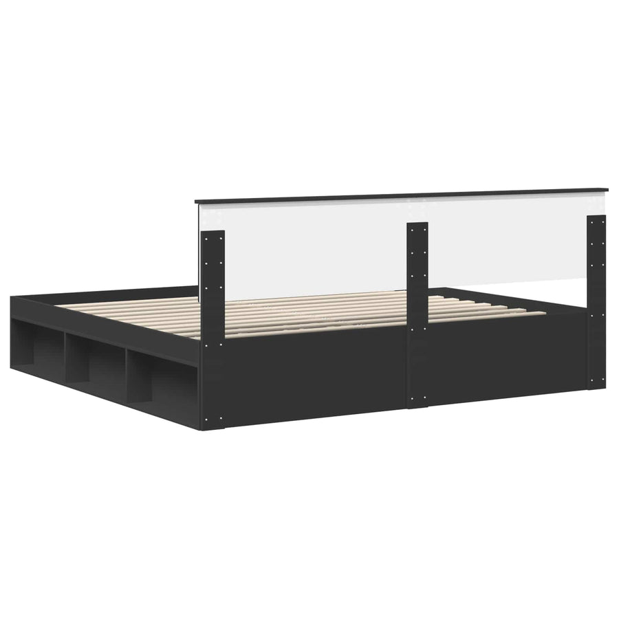 Bedframe met hoofdeinde Zwart 200 x 200 cm Massief grenenhout