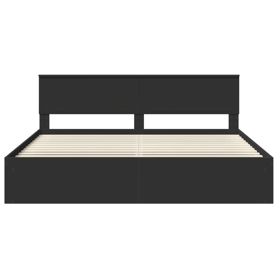 Bedframe met hoofdeinde Zwart 200 x 200 cm Massief grenenhout