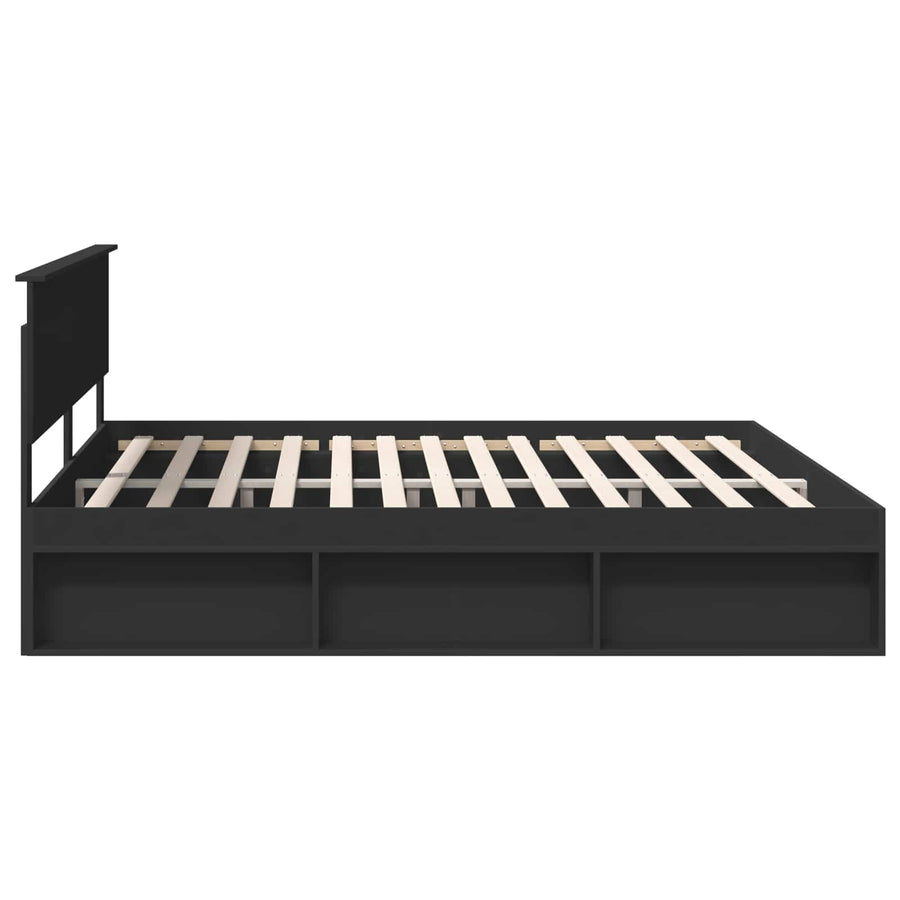 Bedframe met hoofdeinde Zwart 200 x 200 cm Massief grenenhout