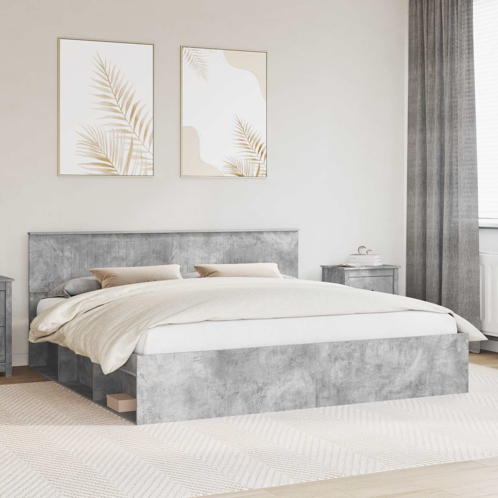 Bedframe met hoofdeinde Beton 200 x 200 cm Massief grenenhout