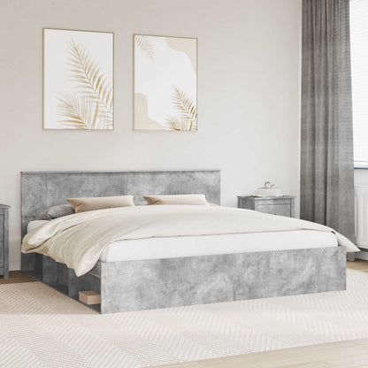 Bedframe met hoofdeinde Beton 200 x 200 cm Massief grenenhout