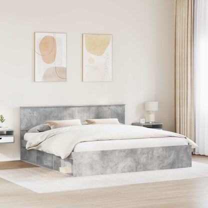Bedframe met hoofdeinde Beton 200 x 200 cm Massief grenenhout