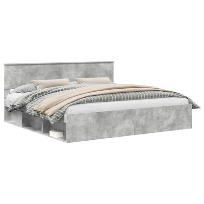 Bedframe met hoofdeinde Beton 200 x 200 cm Massief grenenhout