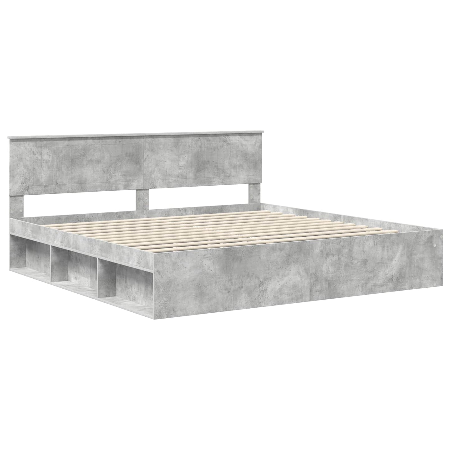 Bedframe met hoofdeinde Beton 200 x 200 cm Massief grenenhout