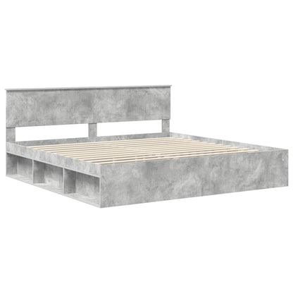 Bedframe met hoofdeinde Beton 200 x 200 cm Massief grenenhout