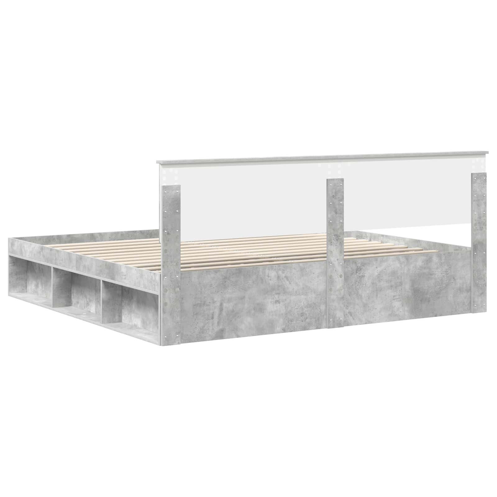 Bedframe met hoofdeinde Beton 200 x 200 cm Massief grenenhout