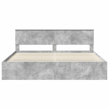 Bedframe met hoofdeinde Beton 200 x 200 cm Massief grenenhout