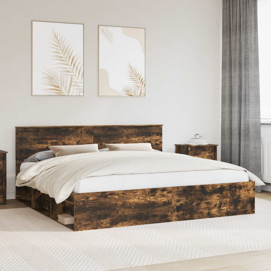 Bedframe Gerookt eiken 200 x 200 cm Massief grenenhout