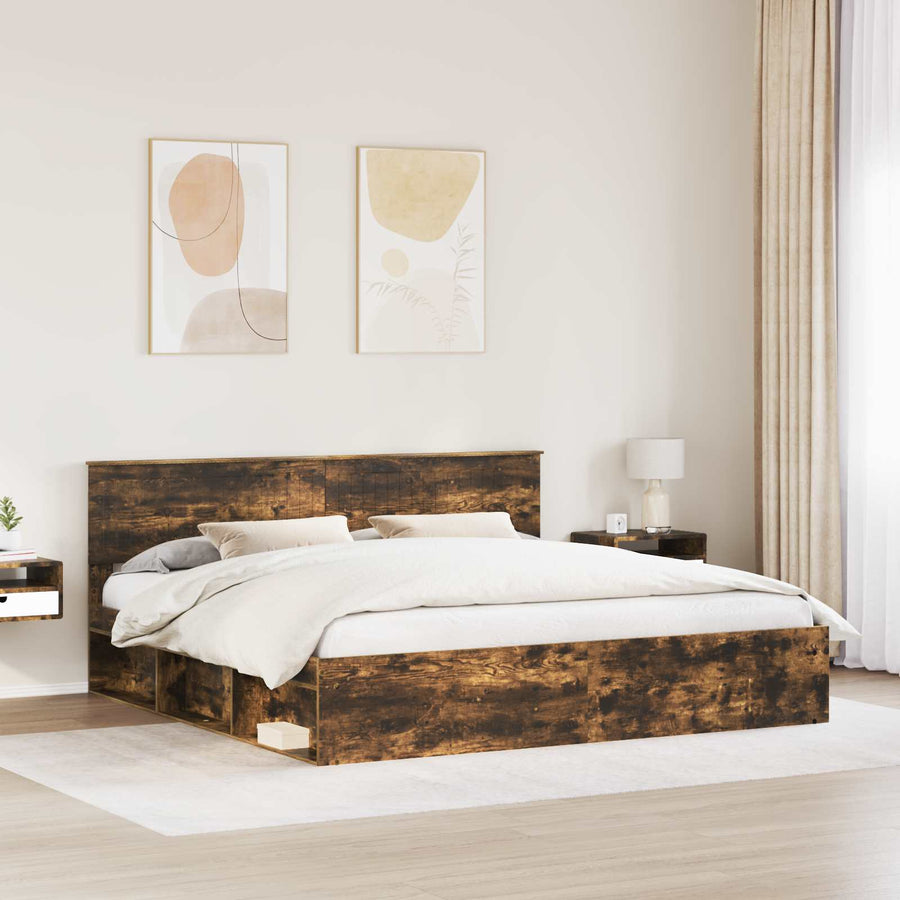 Bedframe Gerookt eiken 200 x 200 cm Massief grenenhout