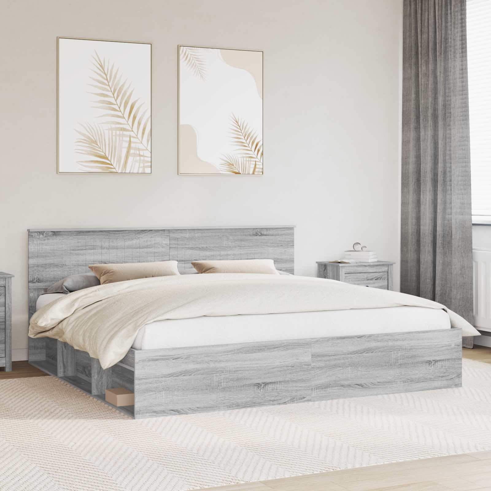 Bedframe Grijs Sonoma 200 x 200 cm Massief grenenhout