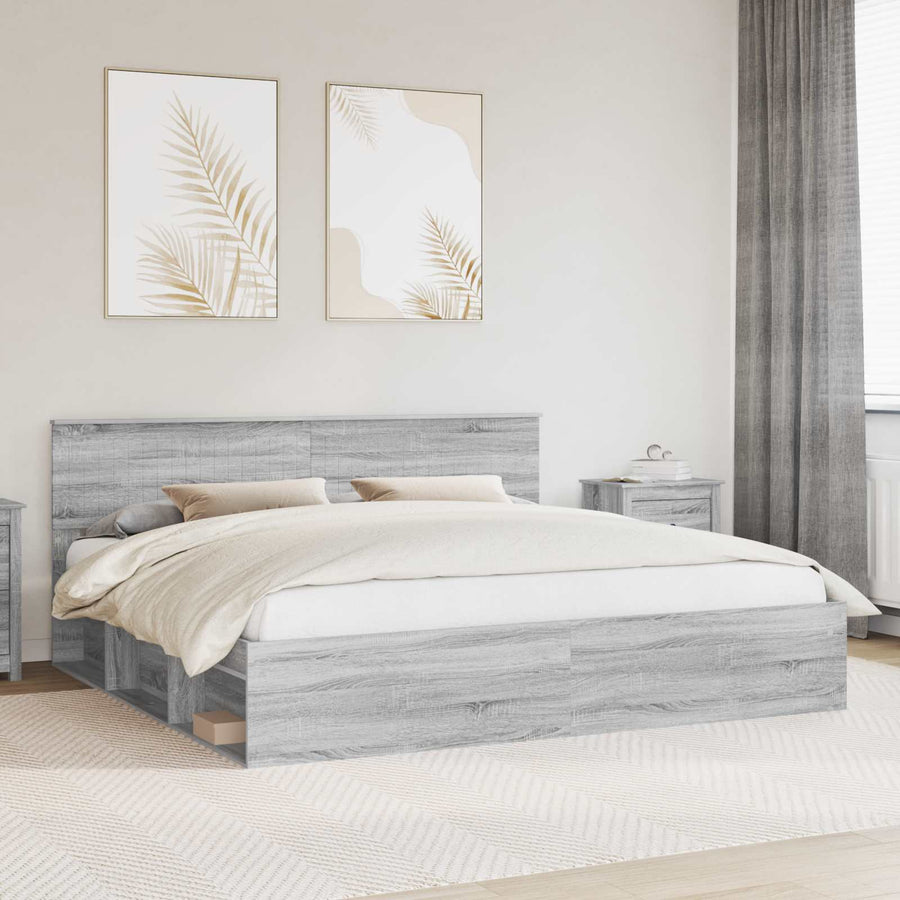 Bedframe Grijs Sonoma 200 x 200 cm Massief grenenhout