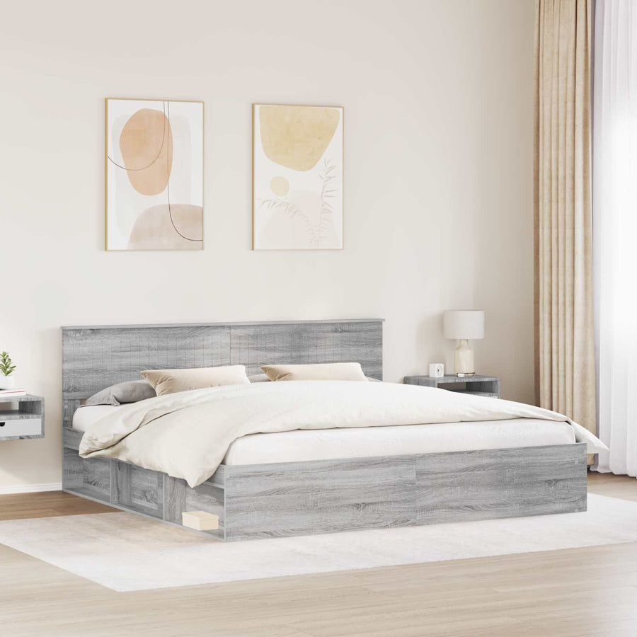 Bedframe Grijs Sonoma 200 x 200 cm Massief grenenhout