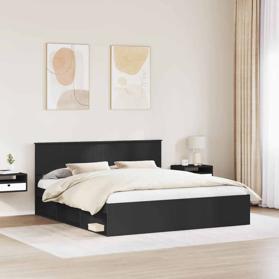 Bedframe met hoofdeinde Zwart 180 x 200 cm Massief grenenhout