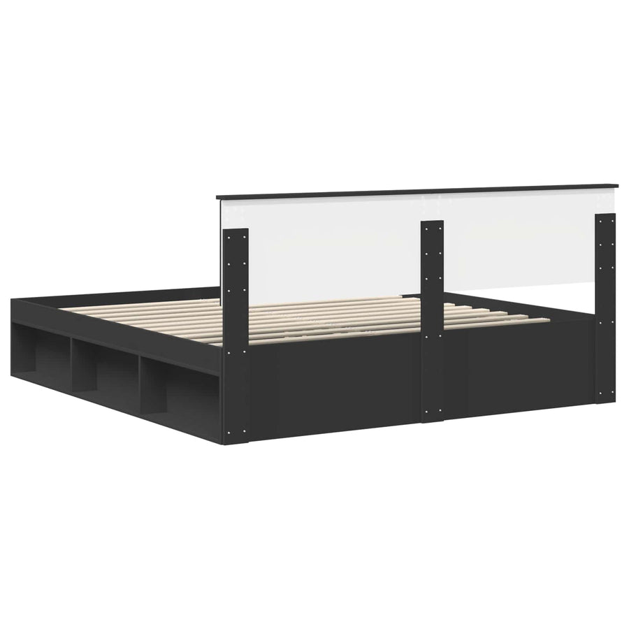 Bedframe met hoofdeinde Zwart 180 x 200 cm Massief grenenhout