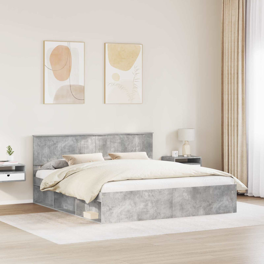 Bedframe met hoofdeinde Beton 180 x 200 cm Massief grenenhout