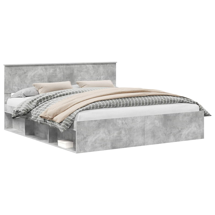 Bedframe met hoofdeinde Beton 180 x 200 cm Massief grenenhout