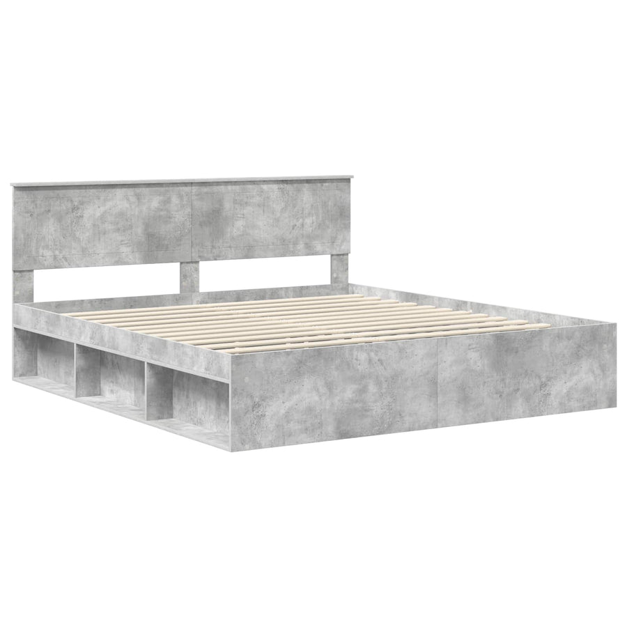 Bedframe met hoofdeinde Beton 180 x 200 cm Massief grenenhout