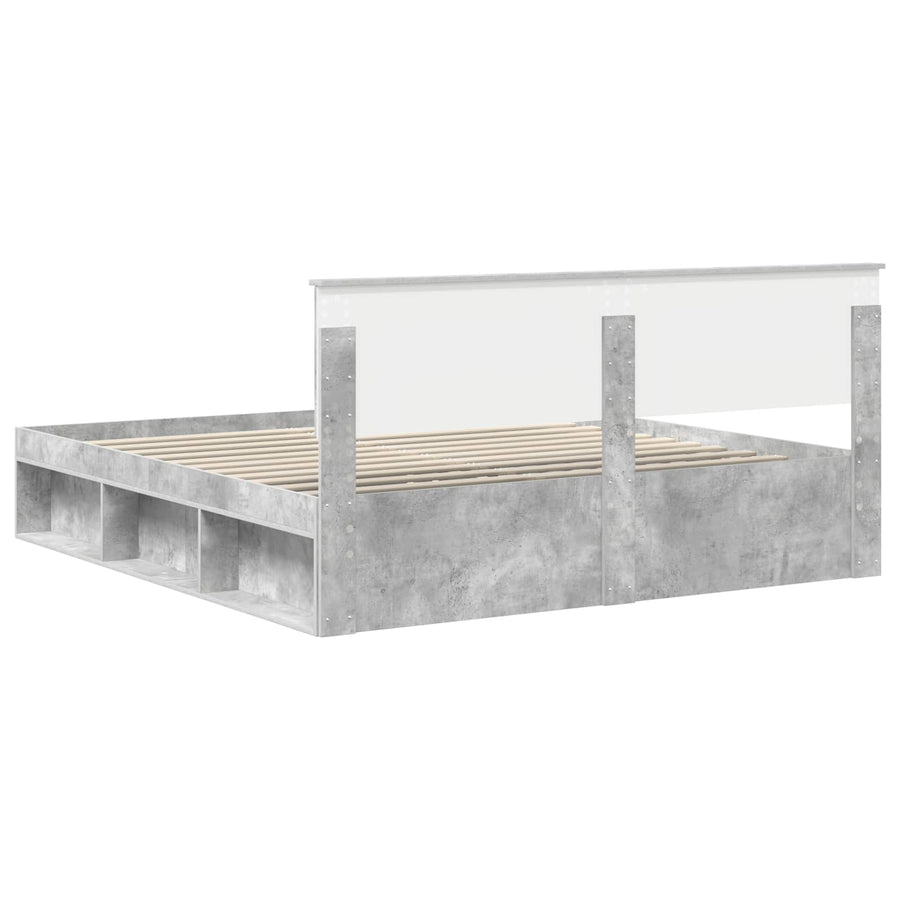 Bedframe met hoofdeinde Beton 180 x 200 cm Massief grenenhout
